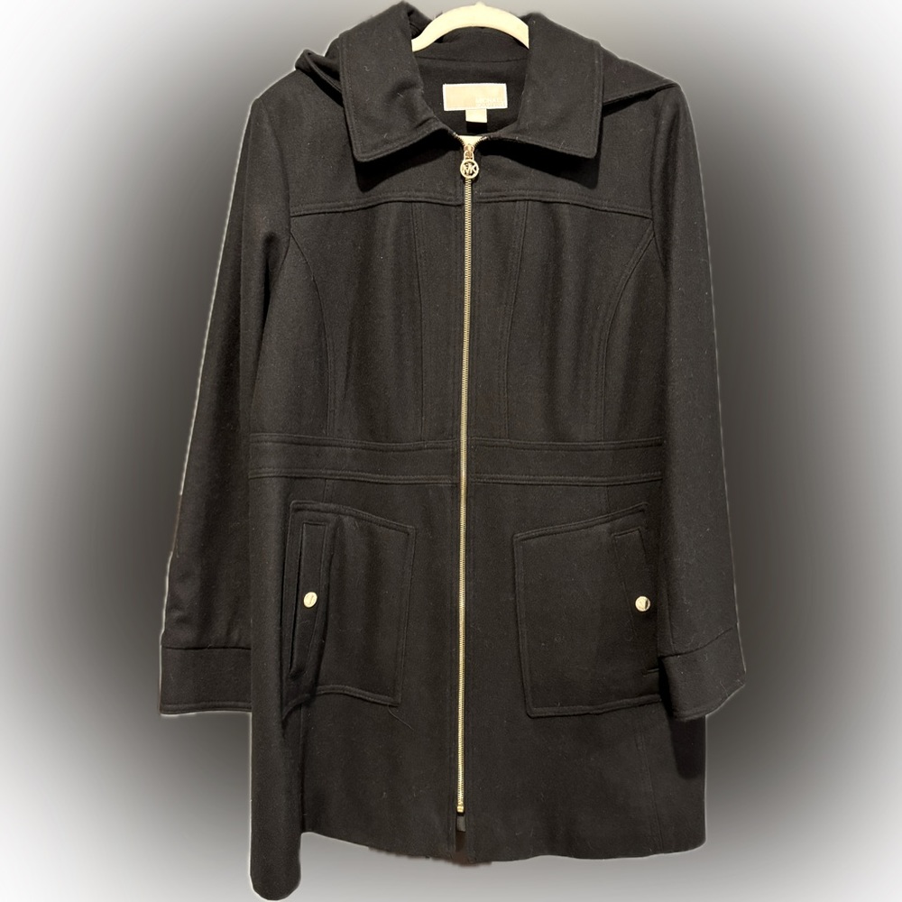 MICHAEL KORS Black wool blend coat Size XL
